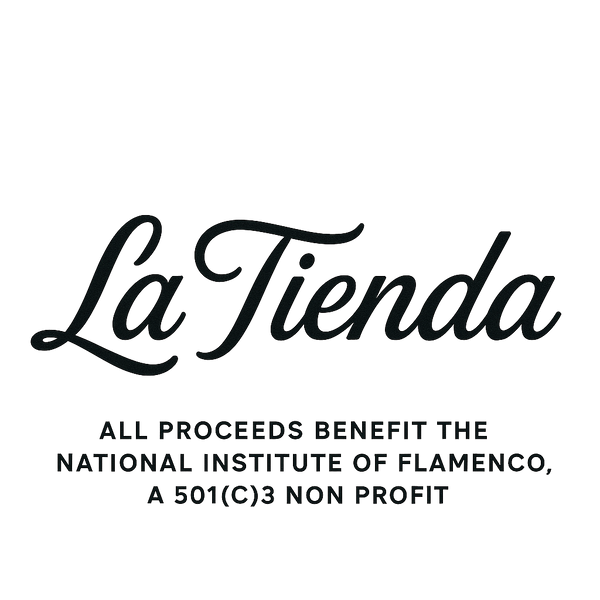 La Tienda logo with text about benefiting the National Institute of Flamenco on a white background